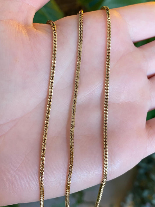 Vintage Solid 18k Yellow Gold Square Wheat Chain Necklace - 24.5 inches