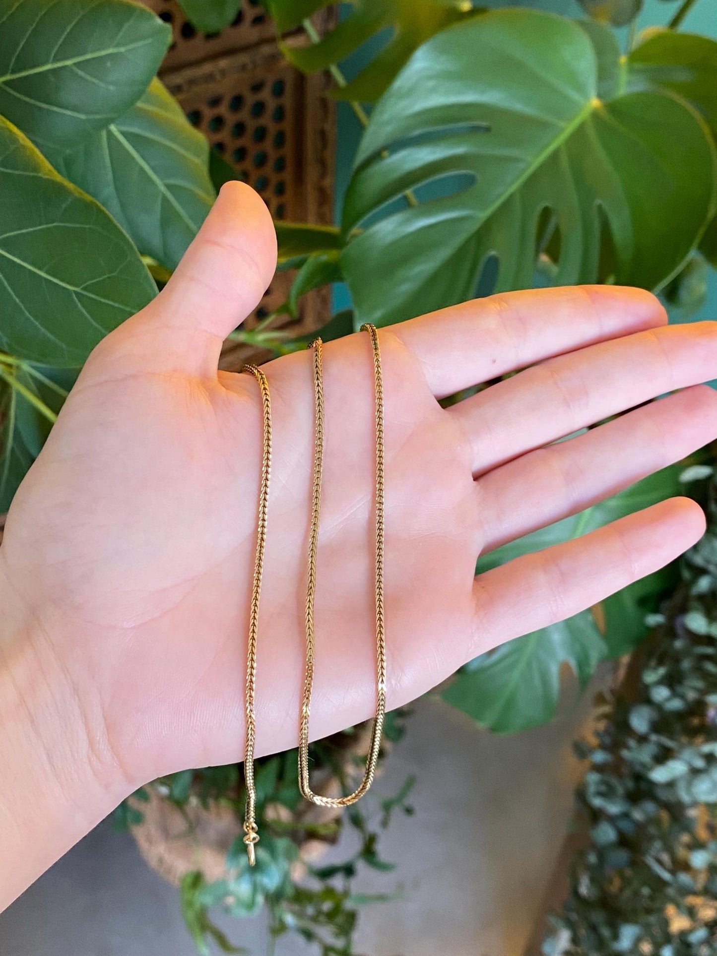 Vintage Solid 18k Yellow Gold Square Wheat Chain Necklace - 24.5 inches