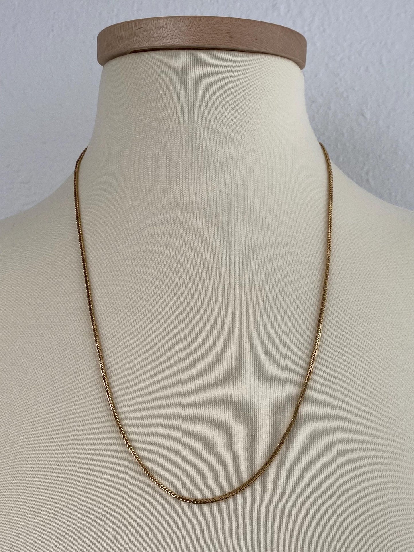 Vintage Solid 18k Yellow Gold Square Wheat Chain Necklace - 24.5 inches