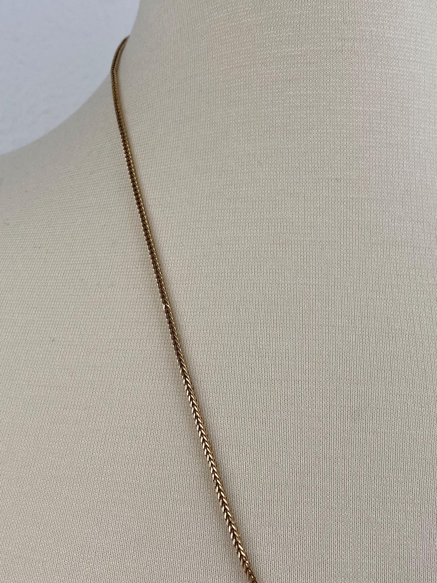 Vintage Solid 18k Yellow Gold Square Wheat Chain Necklace - 24.5 inches