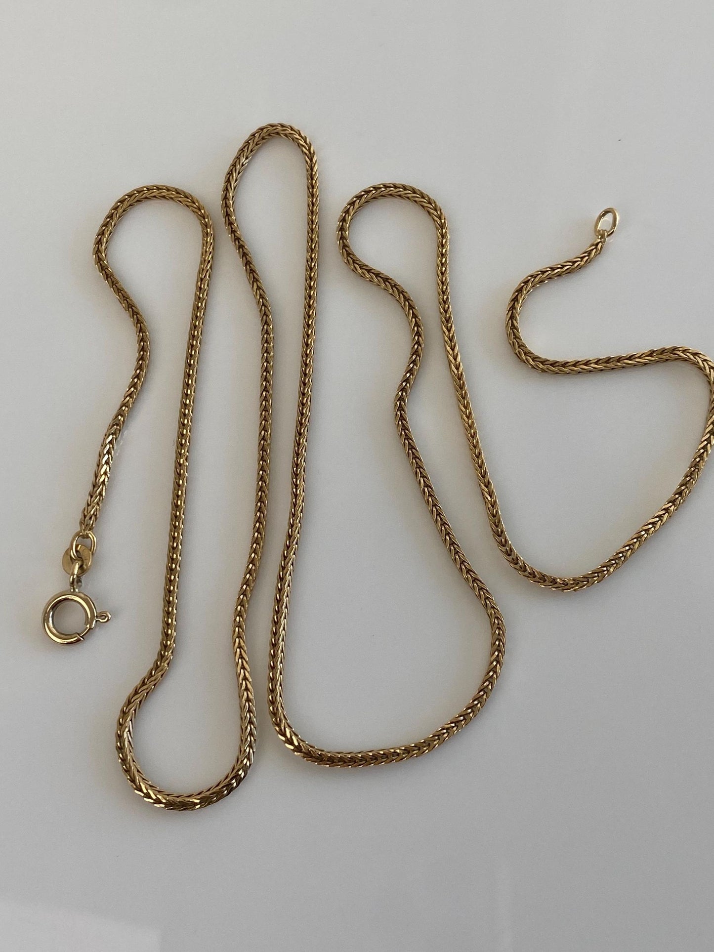 Vintage Solid 18k Yellow Gold Square Wheat Chain Necklace - 24.5 inches