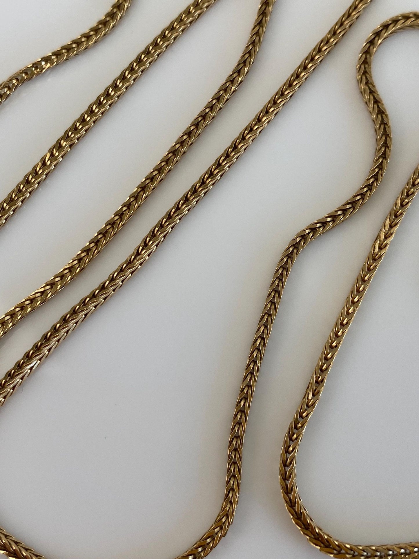 Vintage Solid 18k Yellow Gold Square Wheat Chain Necklace - 24.5 inches