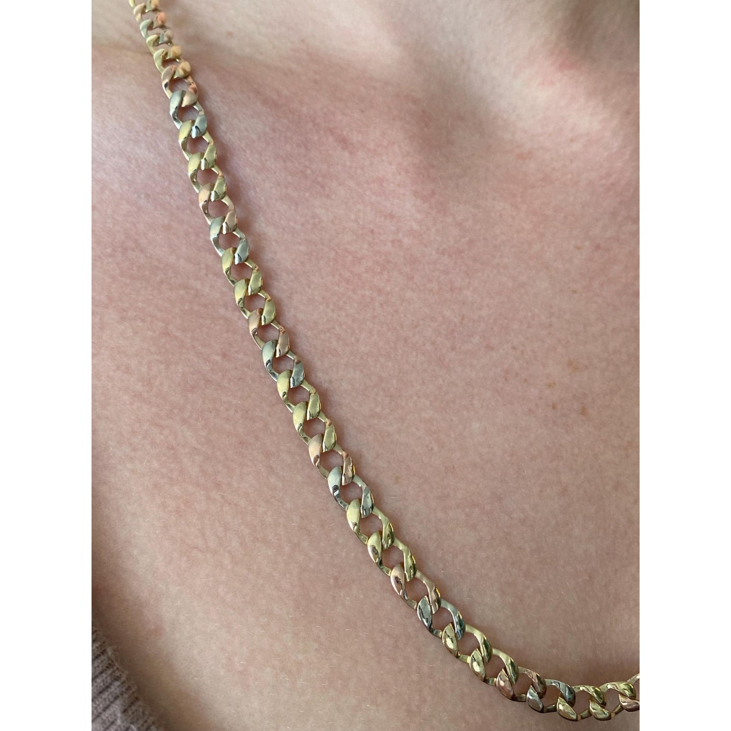 Vintage Solid 14k Tri Tone Gold Flat Curb Chain Necklace - 22.5 inches
