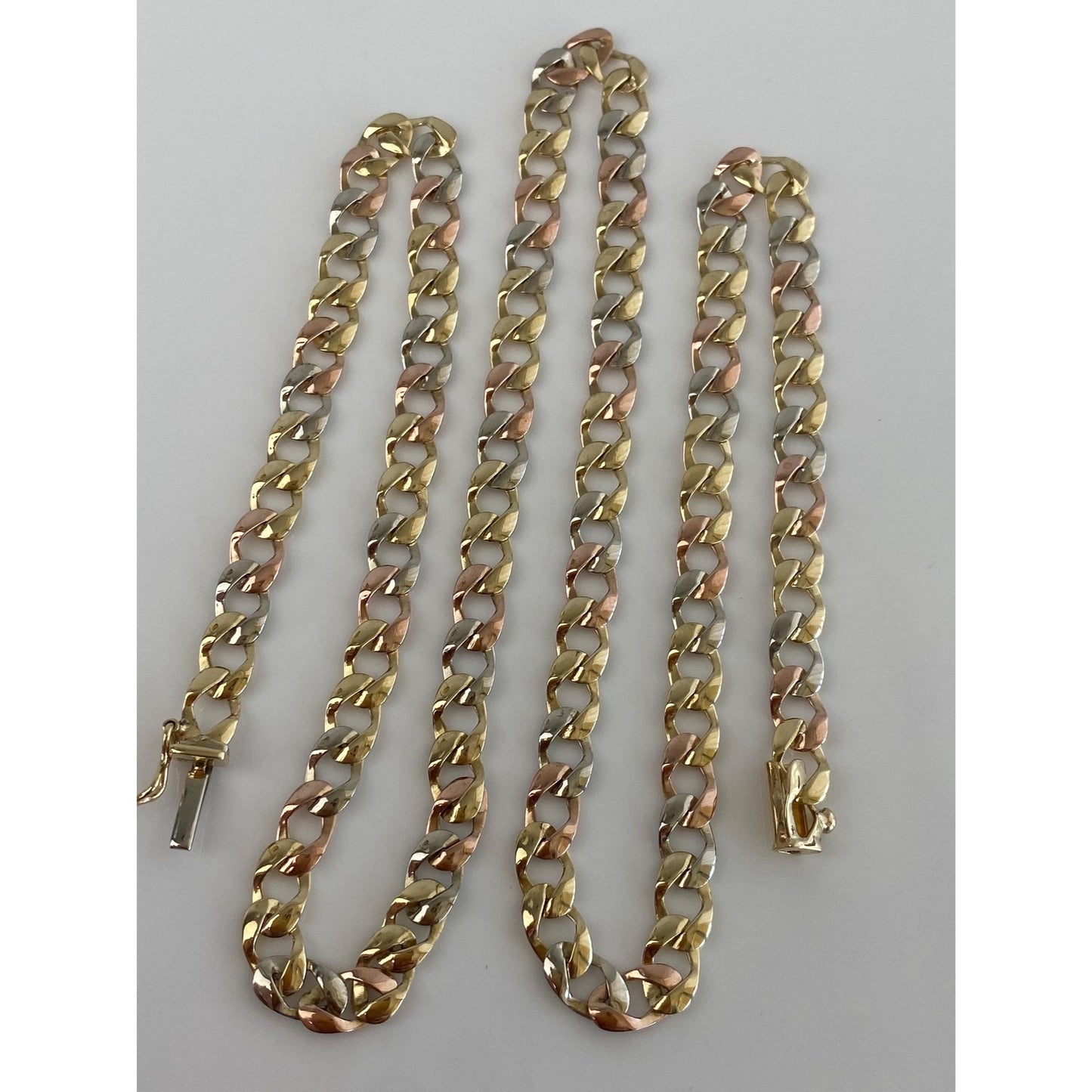 Vintage Solid 14k Tri Tone Gold Flat Curb Chain Necklace - 22.5 inches