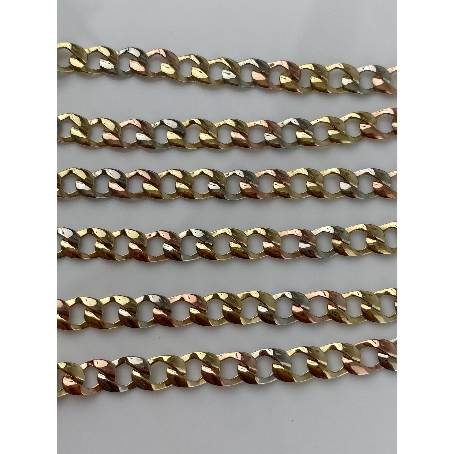 Vintage Solid 14k Tri Tone Gold Flat Curb Chain Necklace - 22.5 inches