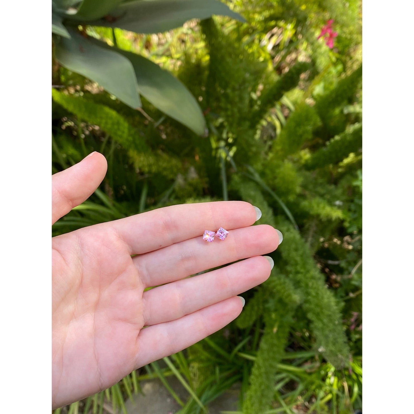 Vintage Solid 14k Yellow Gold Pink Cubic Zirconia Stud Earrings