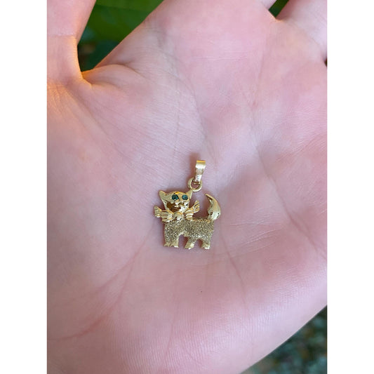 Vintage Solid 14k Yellow Gold Green Spinel Kitten Charm
