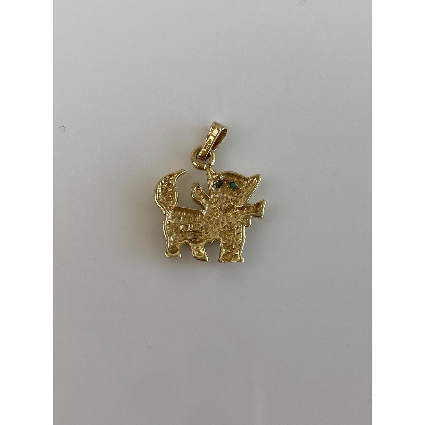 Vintage Solid 14k Yellow Gold Green Spinel Kitten Charm
