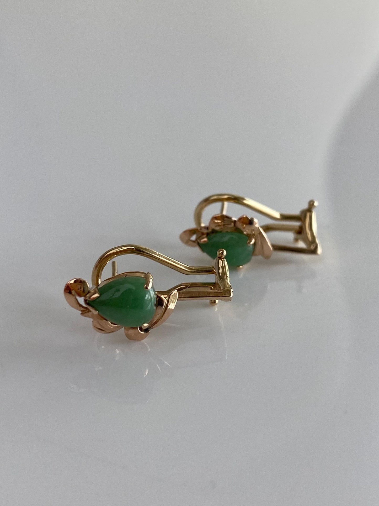 Solid 10k Yellow Gold Jade Drop Earrings