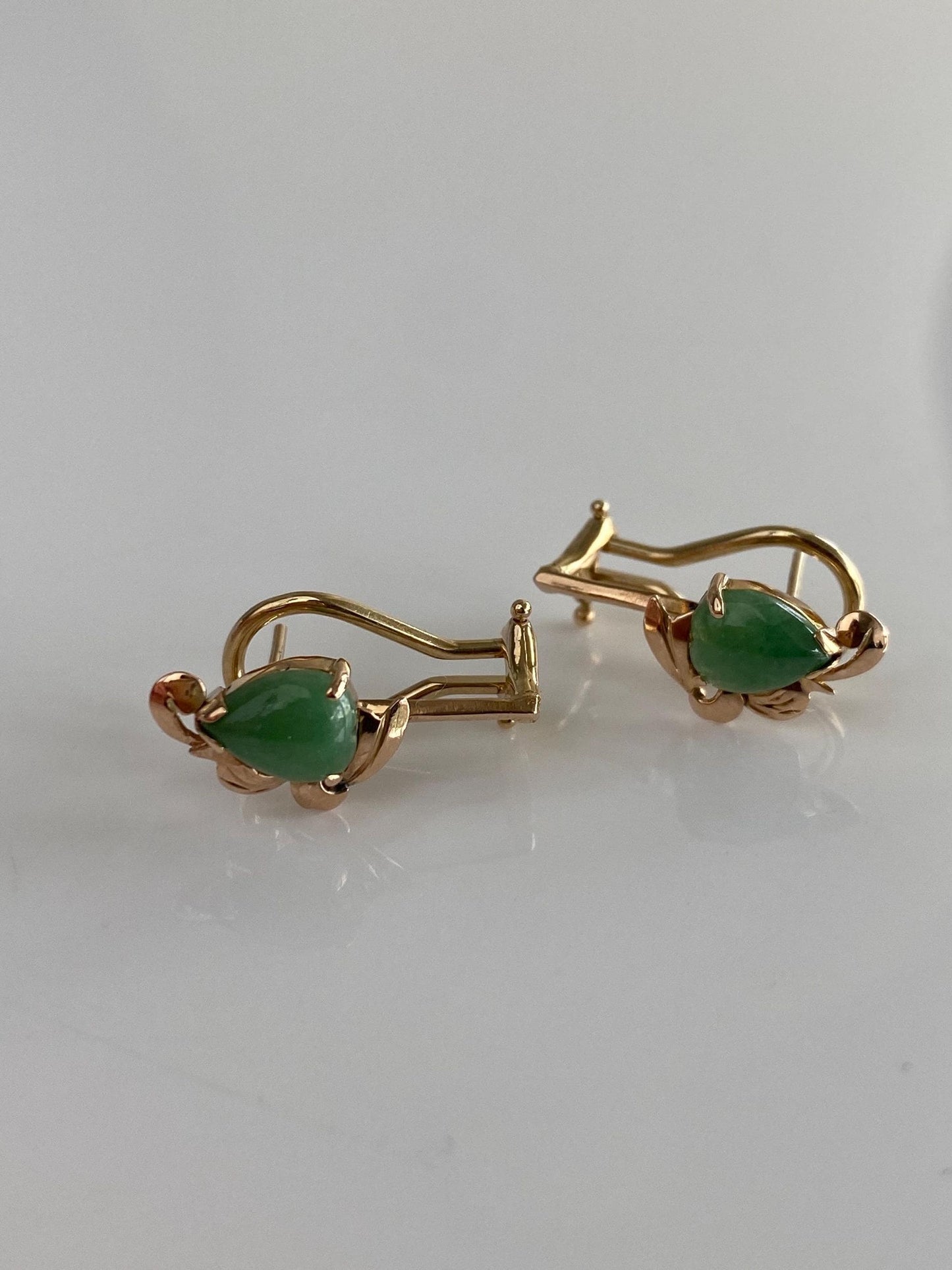 Solid 10k Yellow Gold Jade Drop Earrings