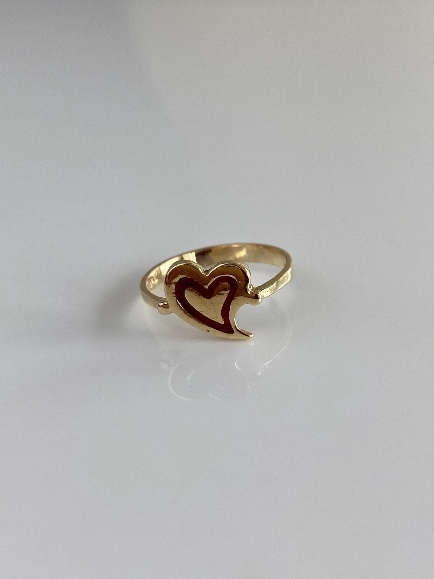 Vintage Solid 14k Yellow Gold Red Enamel Heart Ring - Size 5