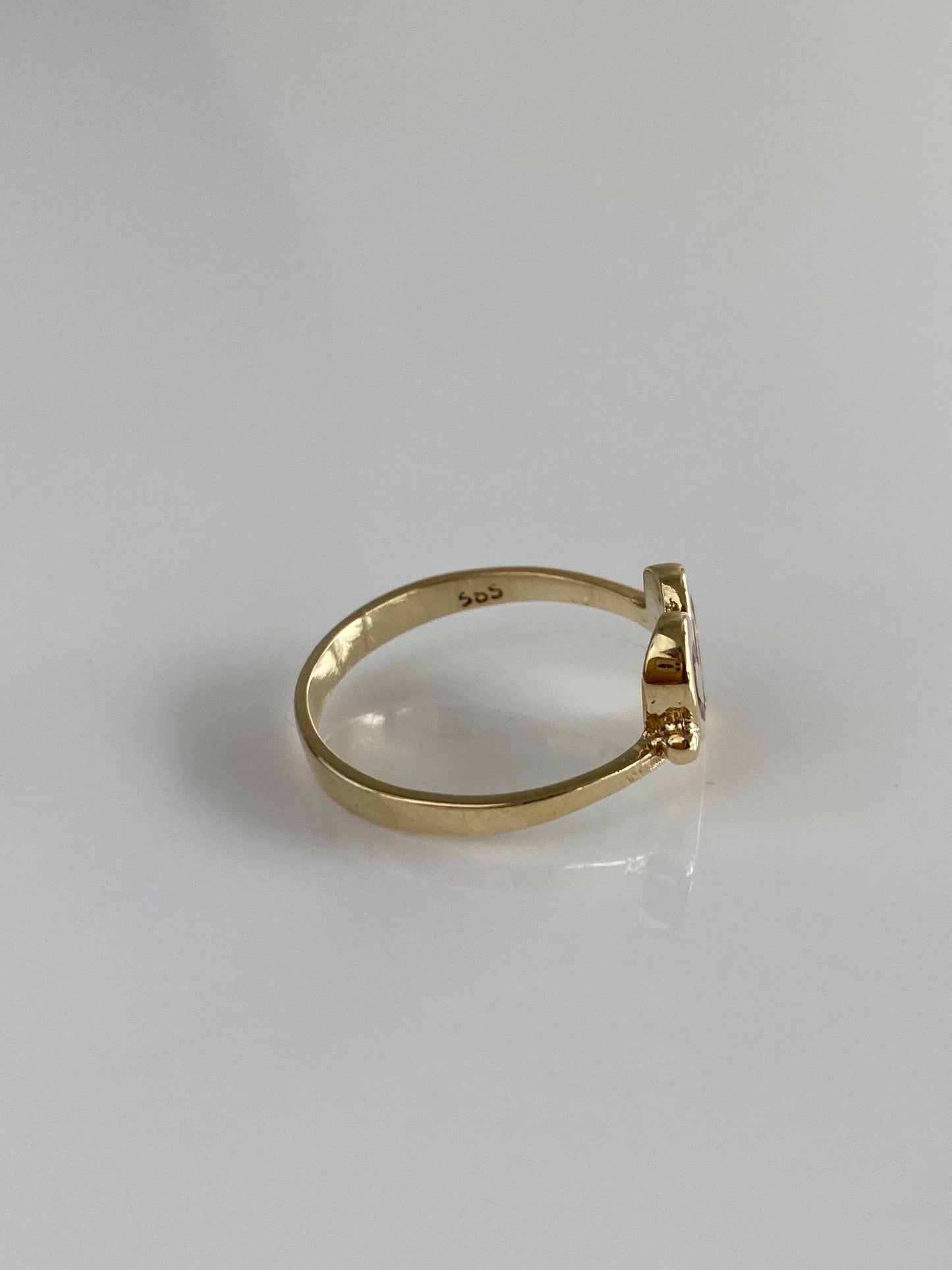Vintage Solid 14k Yellow Gold Red Enamel Heart Ring - Size 5