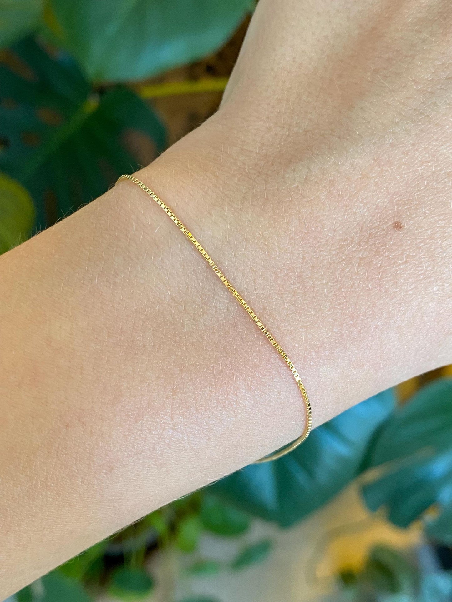 Vintage Solid 18k Yellow Gold Box Chain Anklet Bracelet - 8 inches