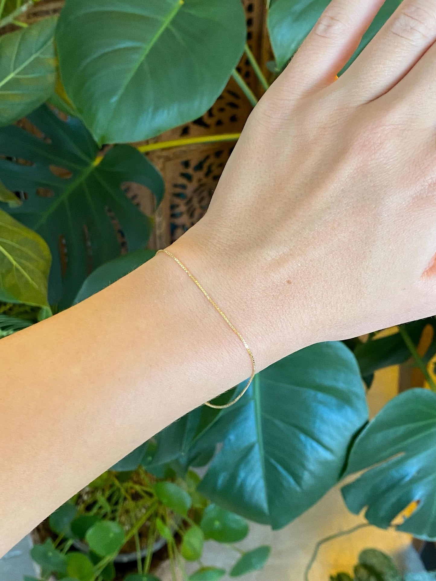 Vintage Solid 18k Yellow Gold Box Chain Anklet Bracelet - 8 inches