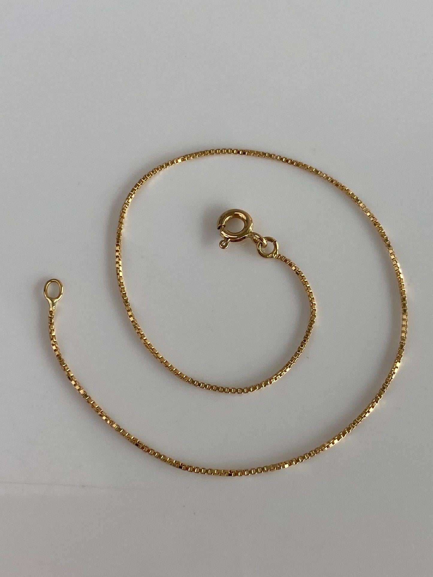 Vintage Solid 18k Yellow Gold Box Chain Anklet Bracelet - 8 inches