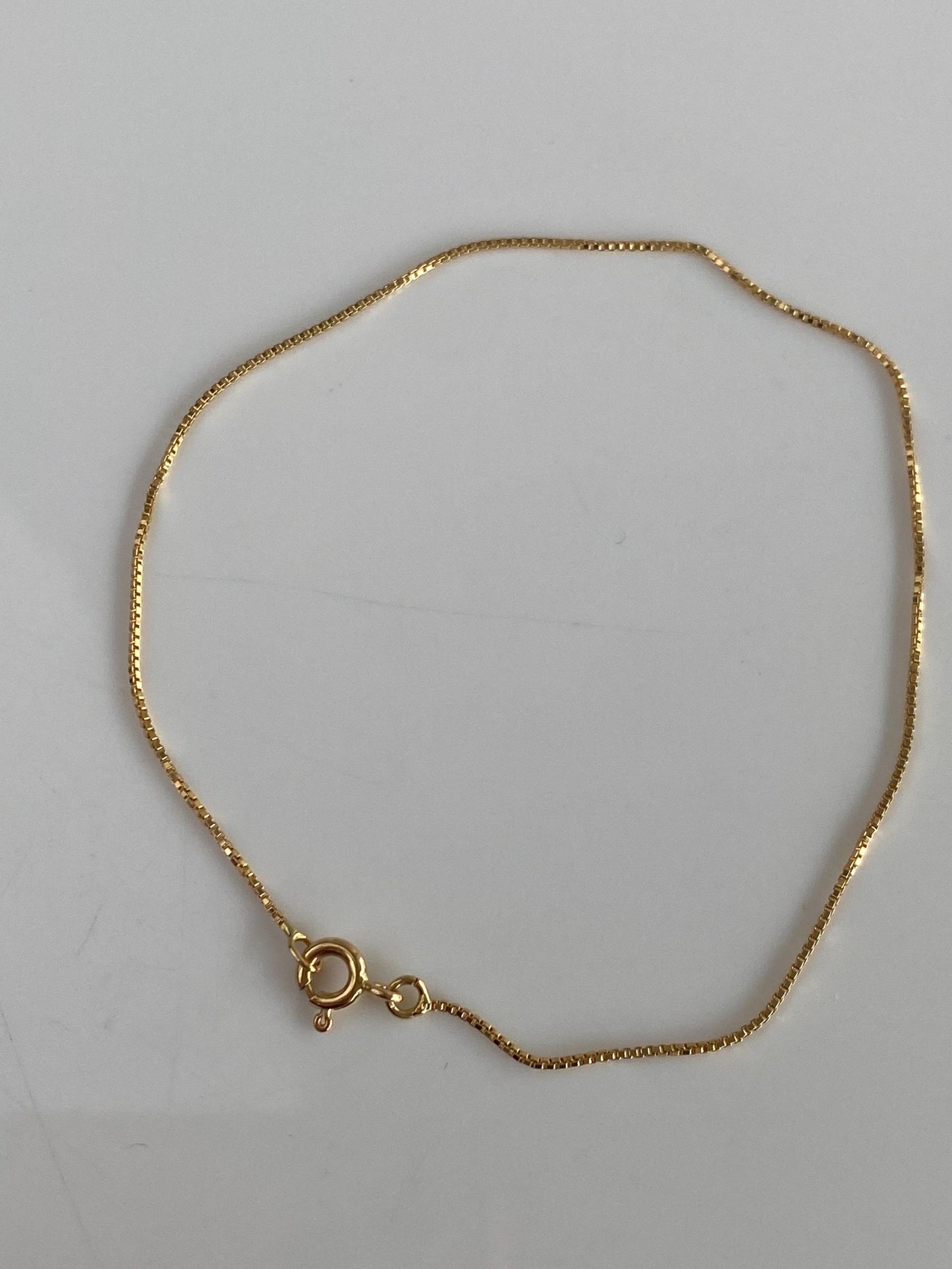 Vintage Solid 18k Yellow Gold Box Chain Anklet Bracelet - 8 inches