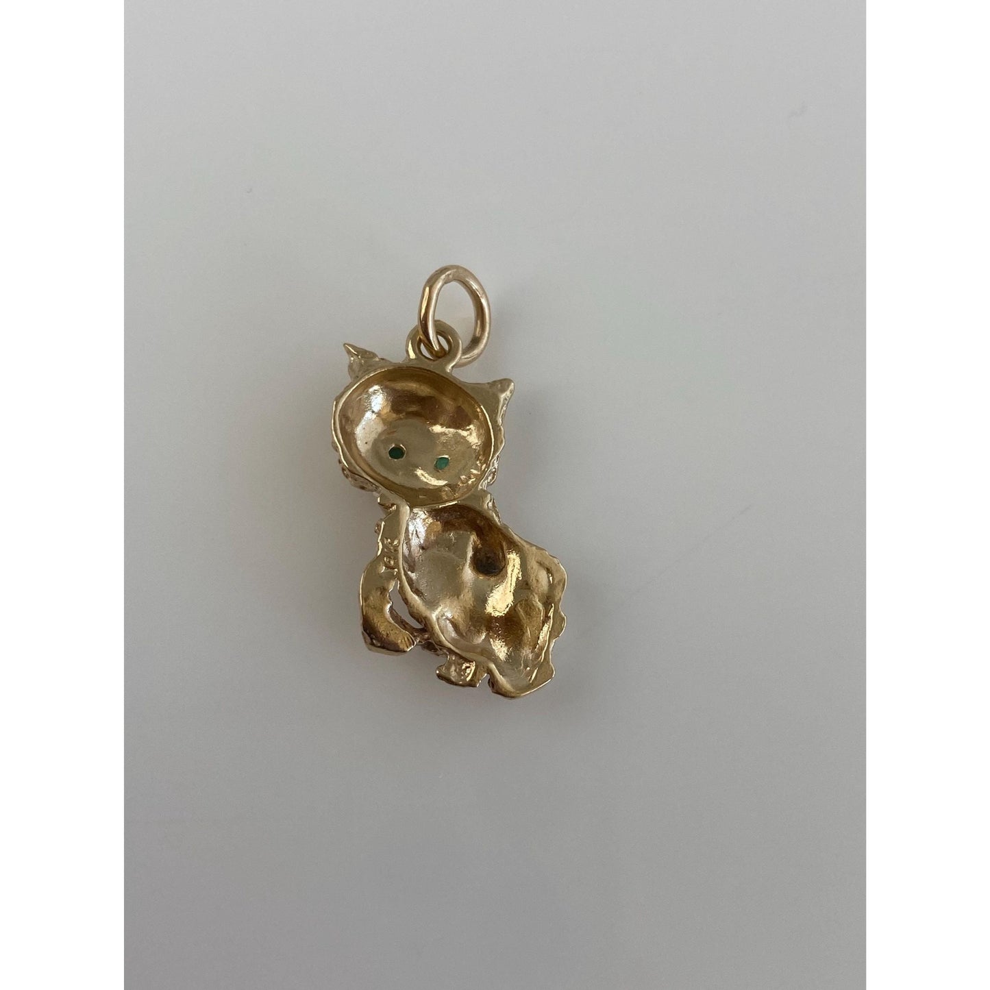 Vintage Solid 14k Yellow Gold Emerald Kitten Charm