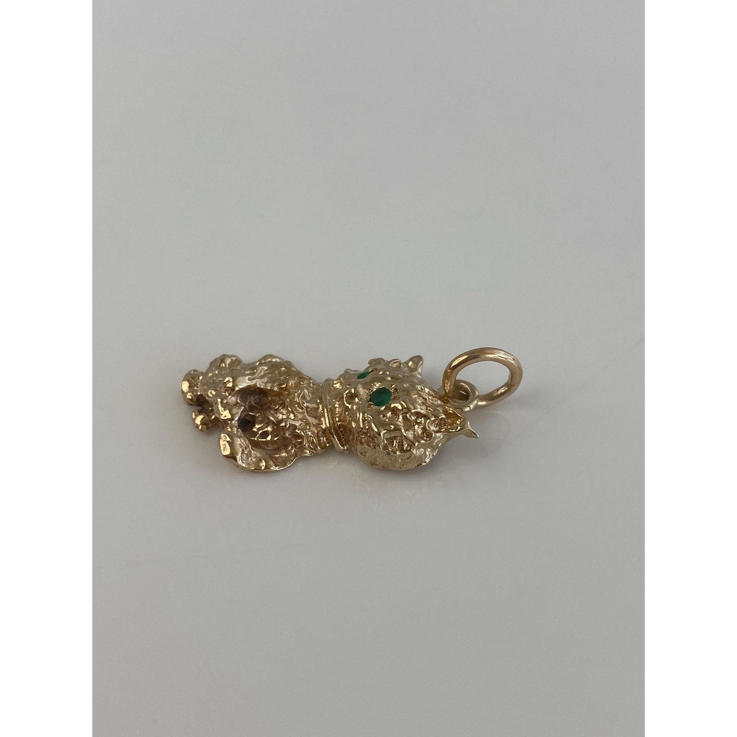 Vintage Solid 14k Yellow Gold Emerald Kitten Charm