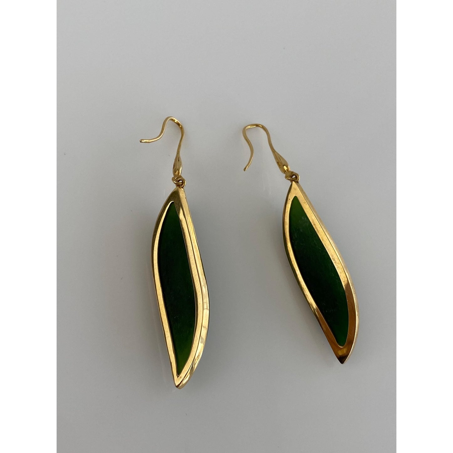 Solid 18k Yellow Gold Nephrite Jade & Diamond Drop Earrings