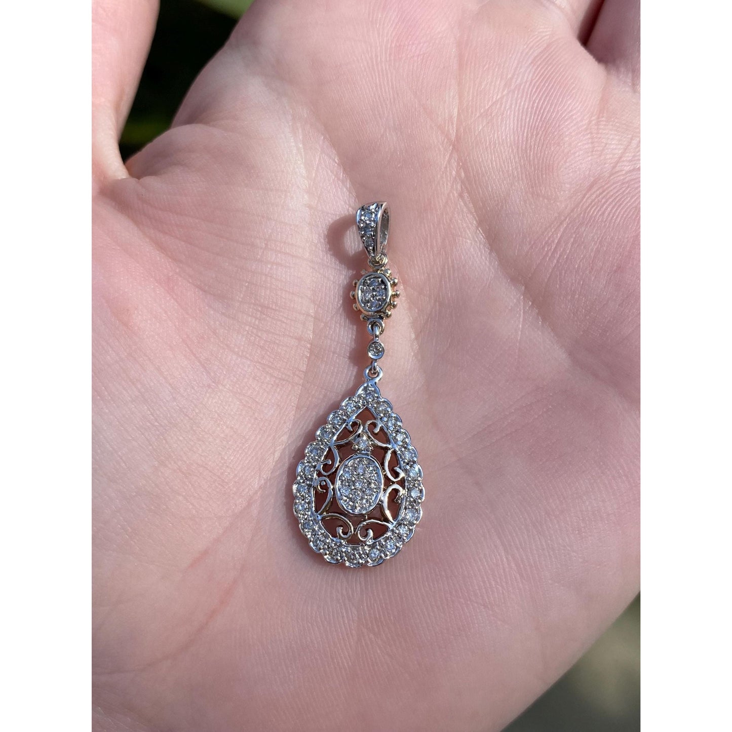 Vintage Solid 10k White & Yellow Gold Diamond Dangle Charm