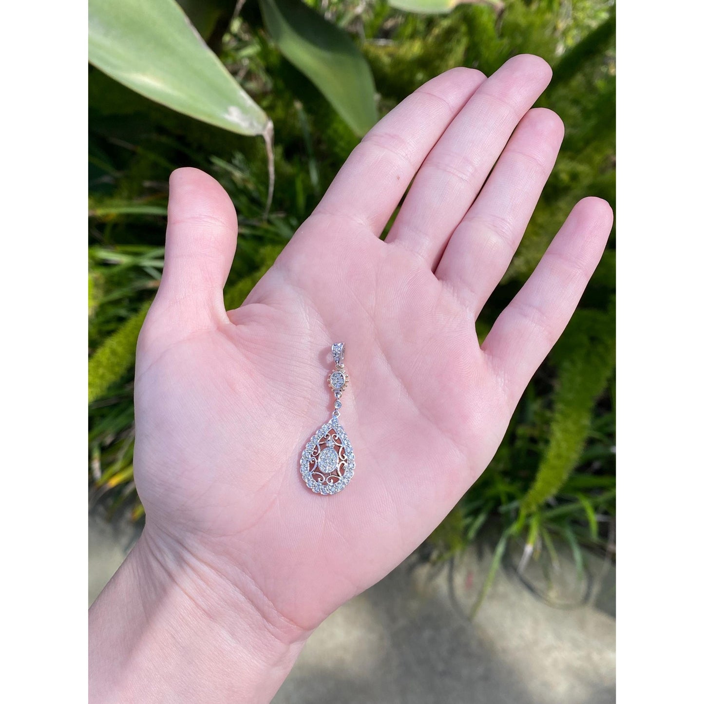 Vintage Solid 10k White & Yellow Gold Diamond Dangle Charm