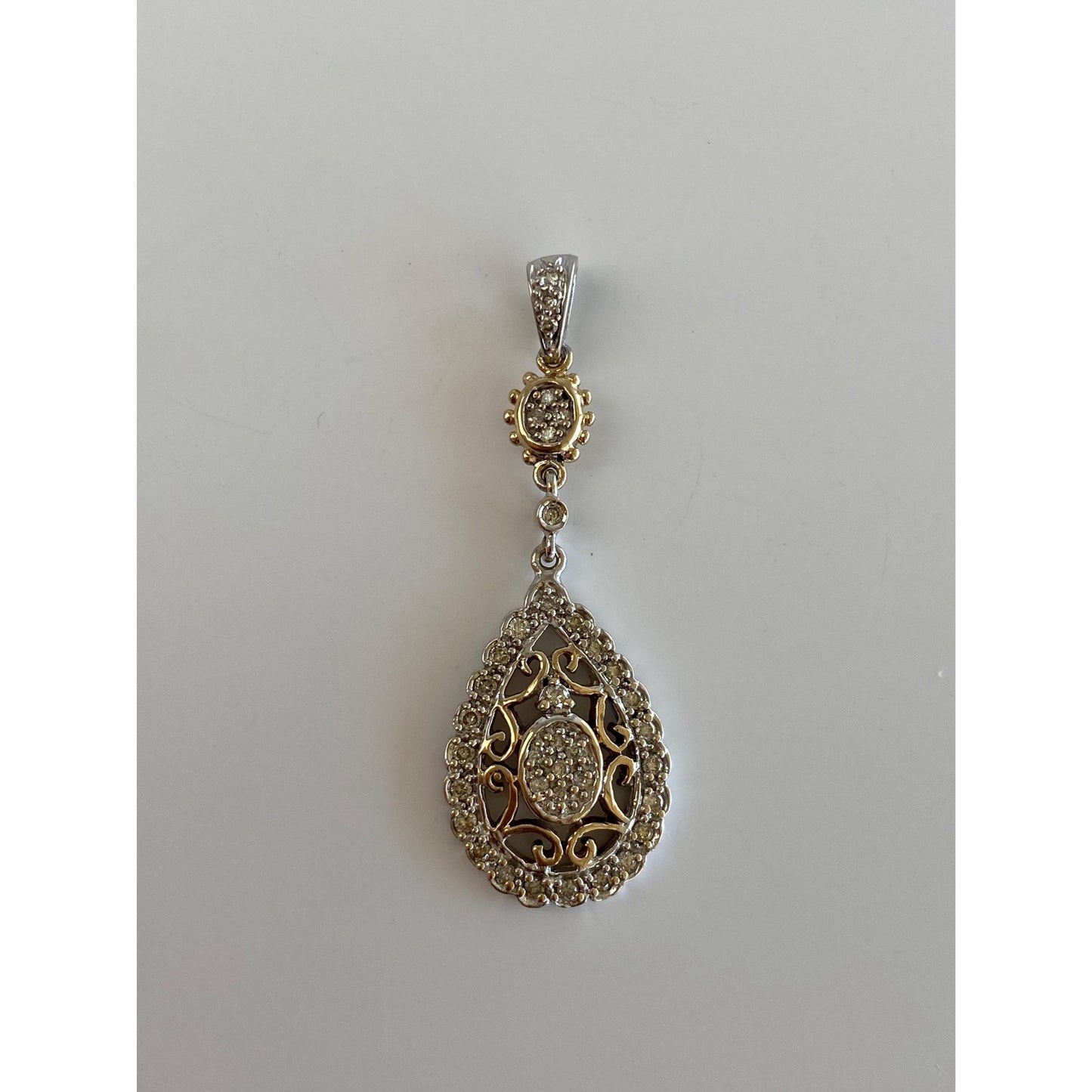 Vintage Solid 10k White & Yellow Gold Diamond Dangle Charm