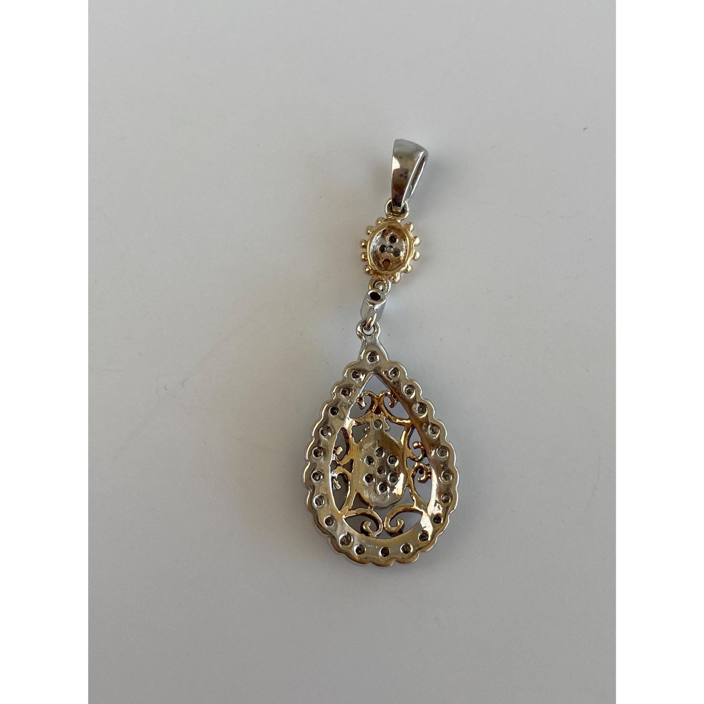 Vintage Solid 10k White & Yellow Gold Diamond Dangle Charm