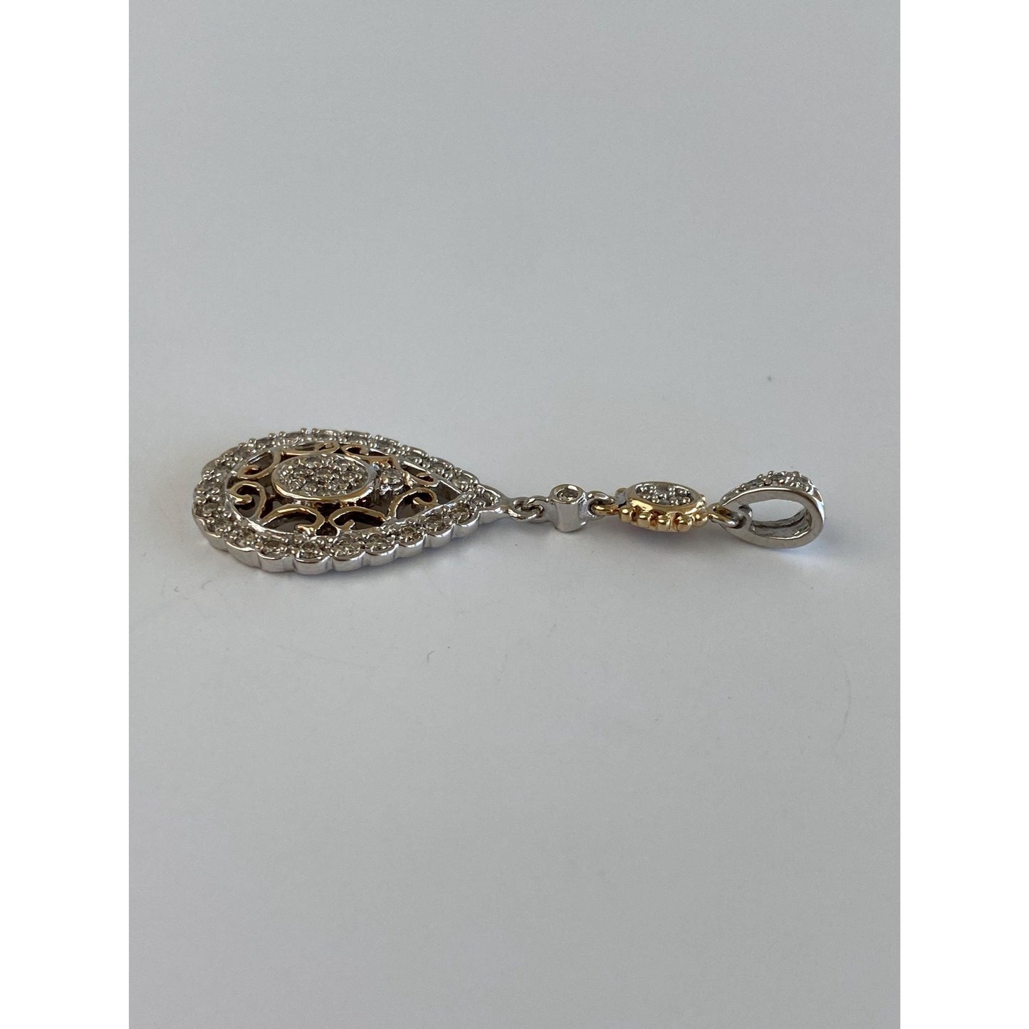 Vintage Solid 10k White & Yellow Gold Diamond Dangle Charm