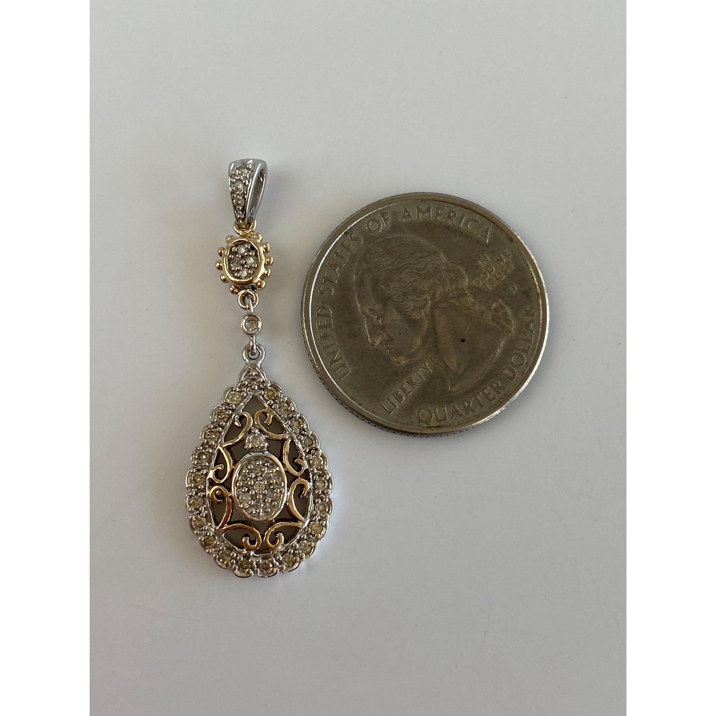 Vintage Solid 10k White & Yellow Gold Diamond Dangle Charm