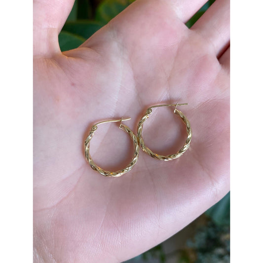 Vintage 14k Yellow Gold Twist Hoop Earrings