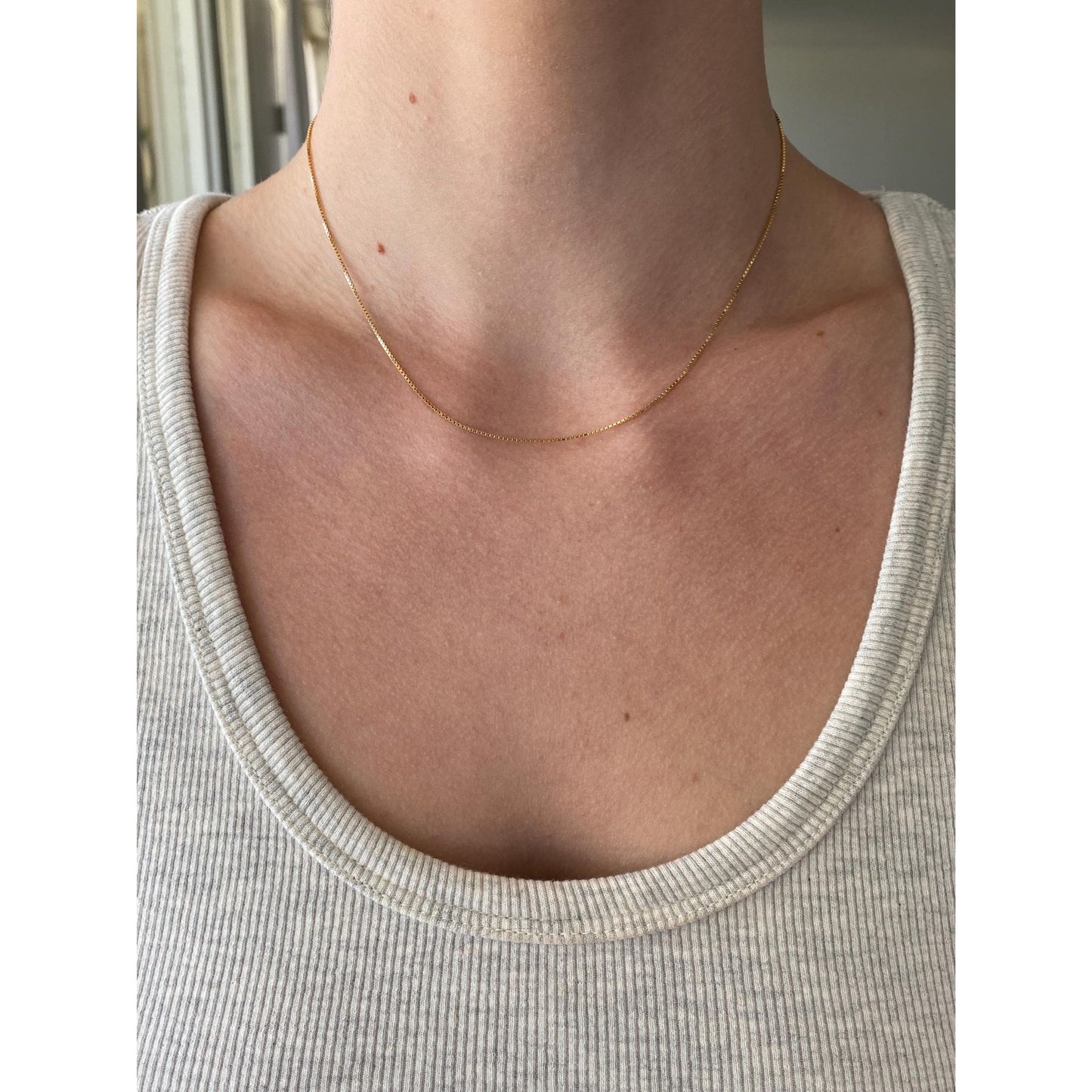 Vintage Solid 14k Yellow Gold Box Chain Necklace - 15.75 inches