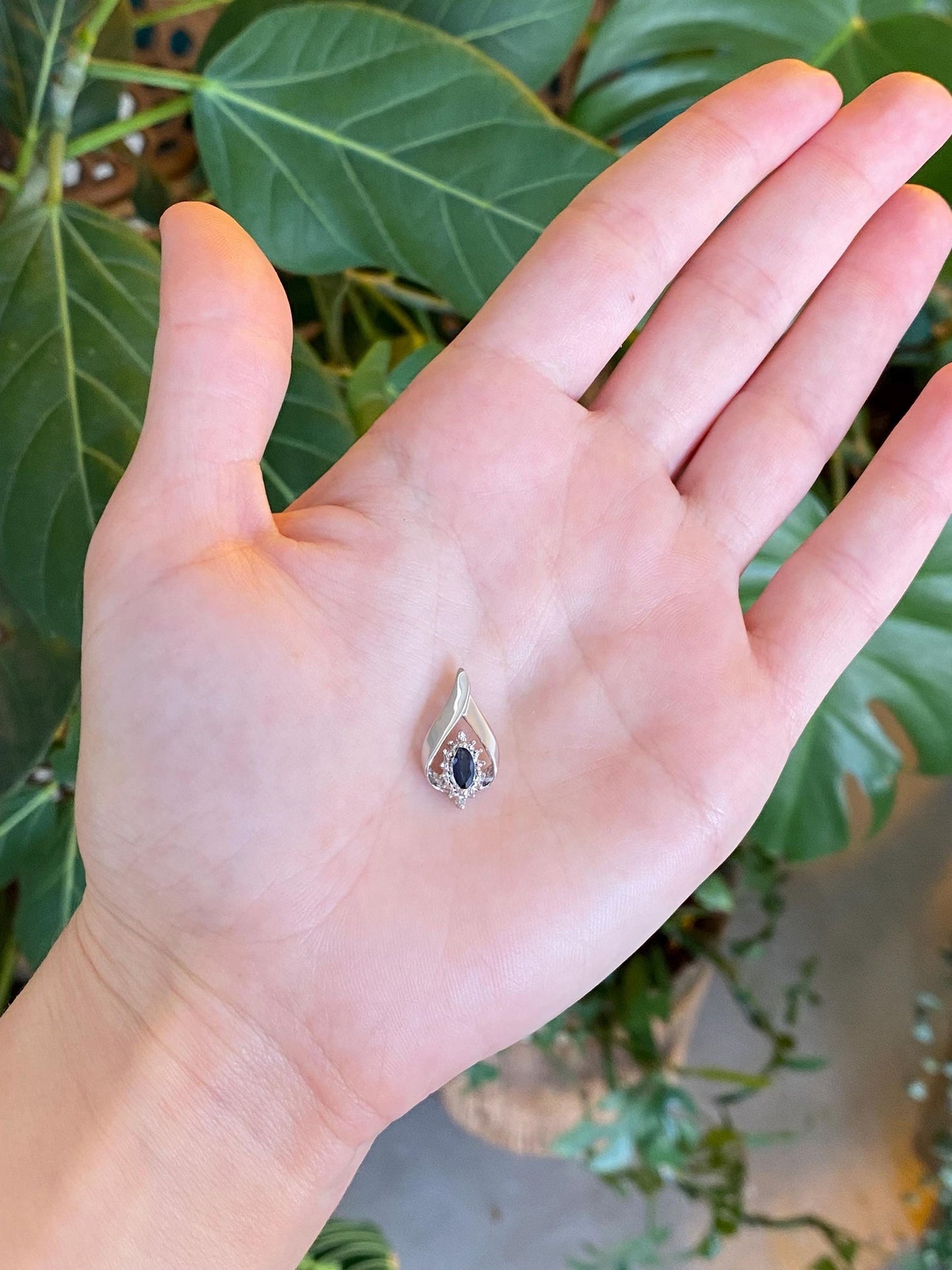 Vintage Solid 14k White Gold Diamond Halo Blue Sapphire Charm