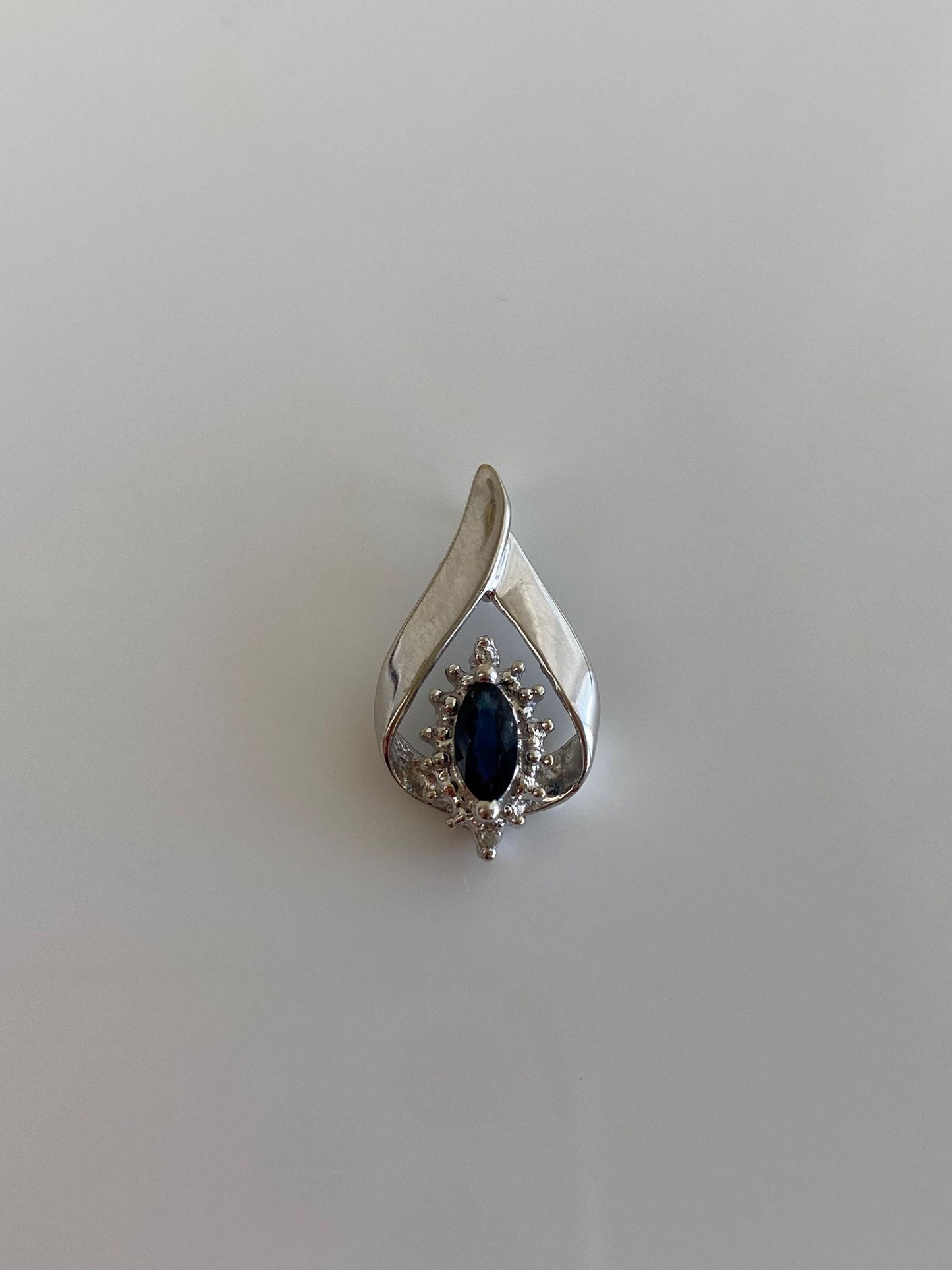 Vintage Solid 14k White Gold Diamond Halo Blue Sapphire Charm