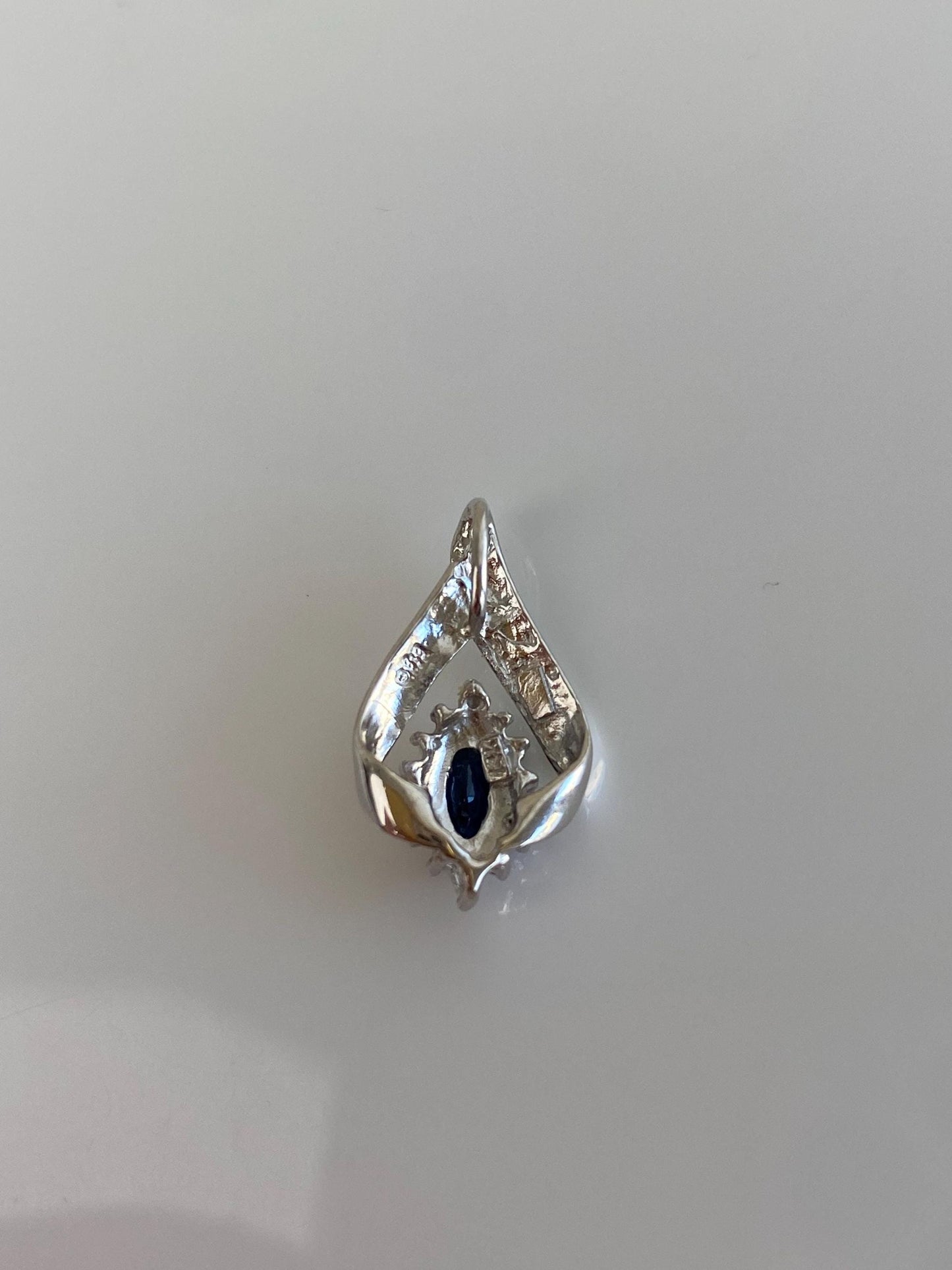 Vintage Solid 14k White Gold Diamond Halo Blue Sapphire Charm