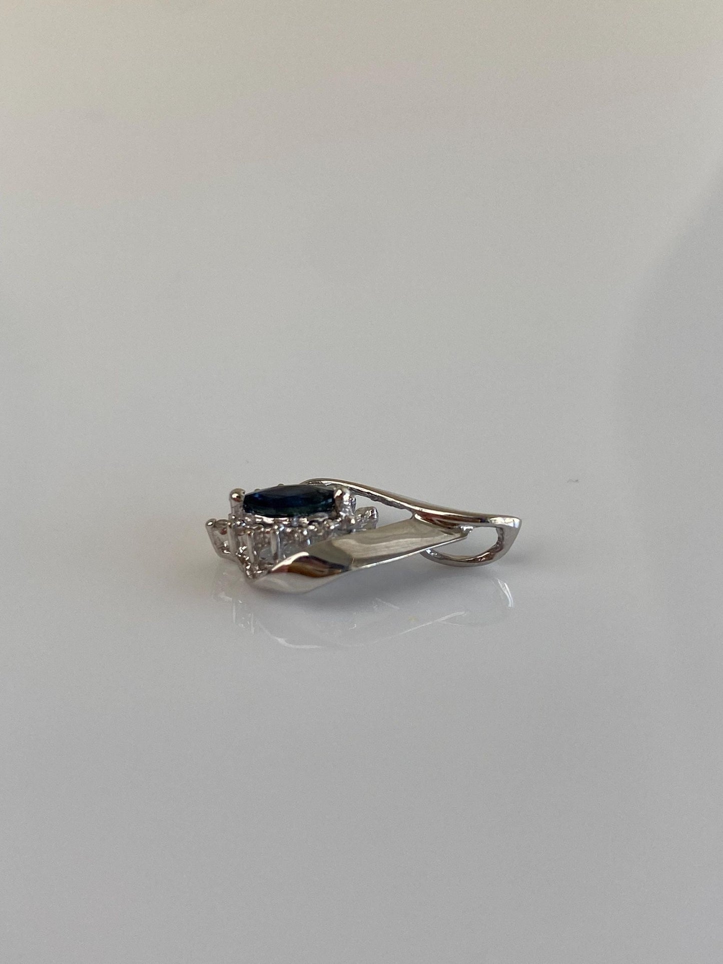 Vintage Solid 14k White Gold Diamond Halo Blue Sapphire Charm
