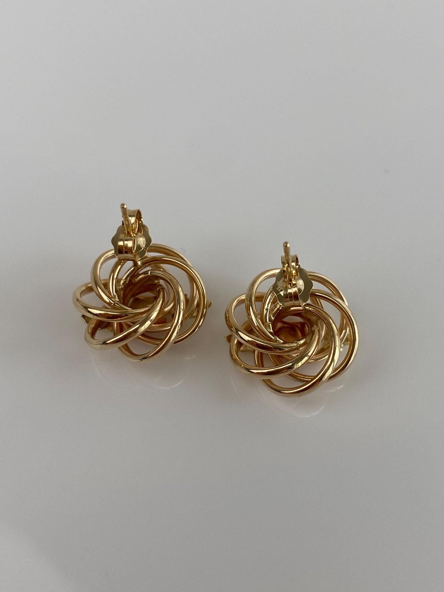 Vintage 14k Tri Tone Gold Rose Leaves Knot Stud Earrings