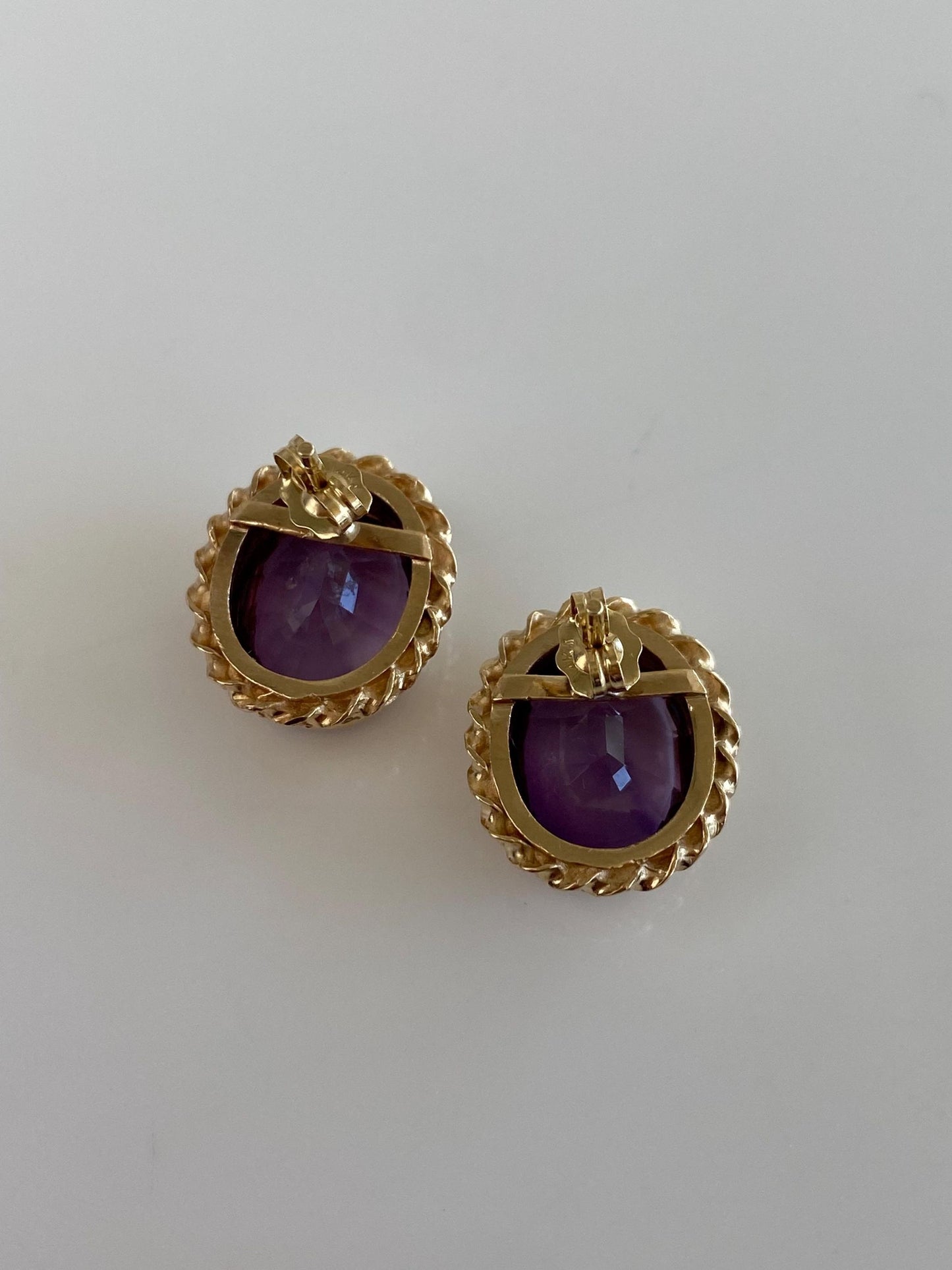 Vintage Solid 14k Yellow Gold Amethyst Stud Earrings