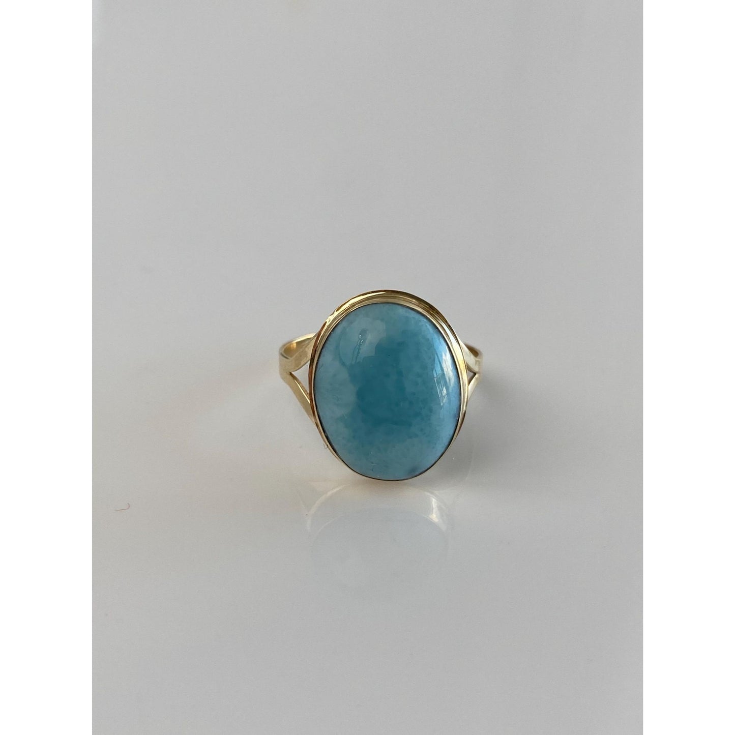 Vintage Solid 14k Yellow Gold Larimar Ring - Size 8.5