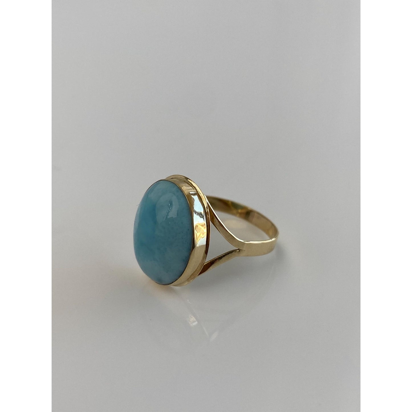 Vintage Solid 14k Yellow Gold Larimar Ring - Size 8.5