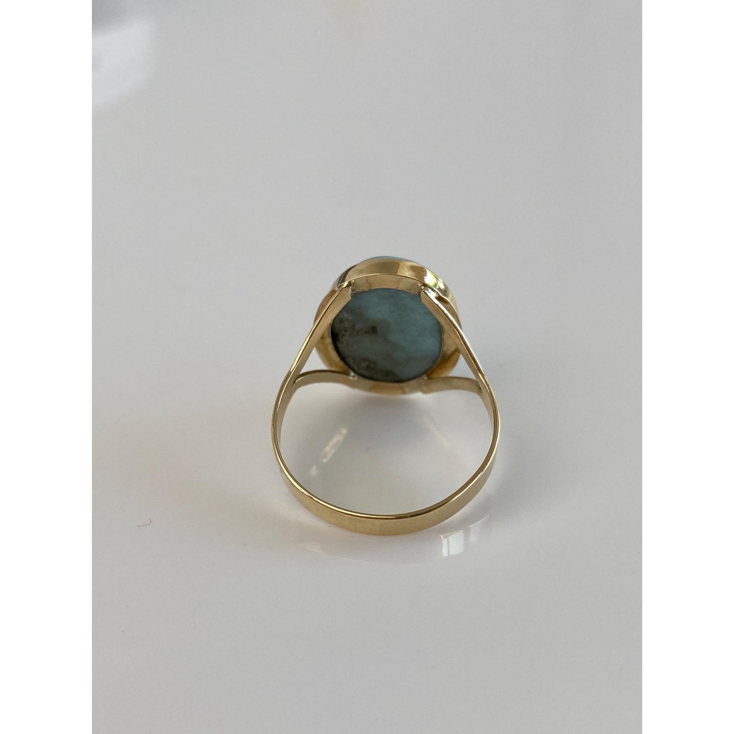 Vintage Solid 14k Yellow Gold Larimar Ring - Size 8.5