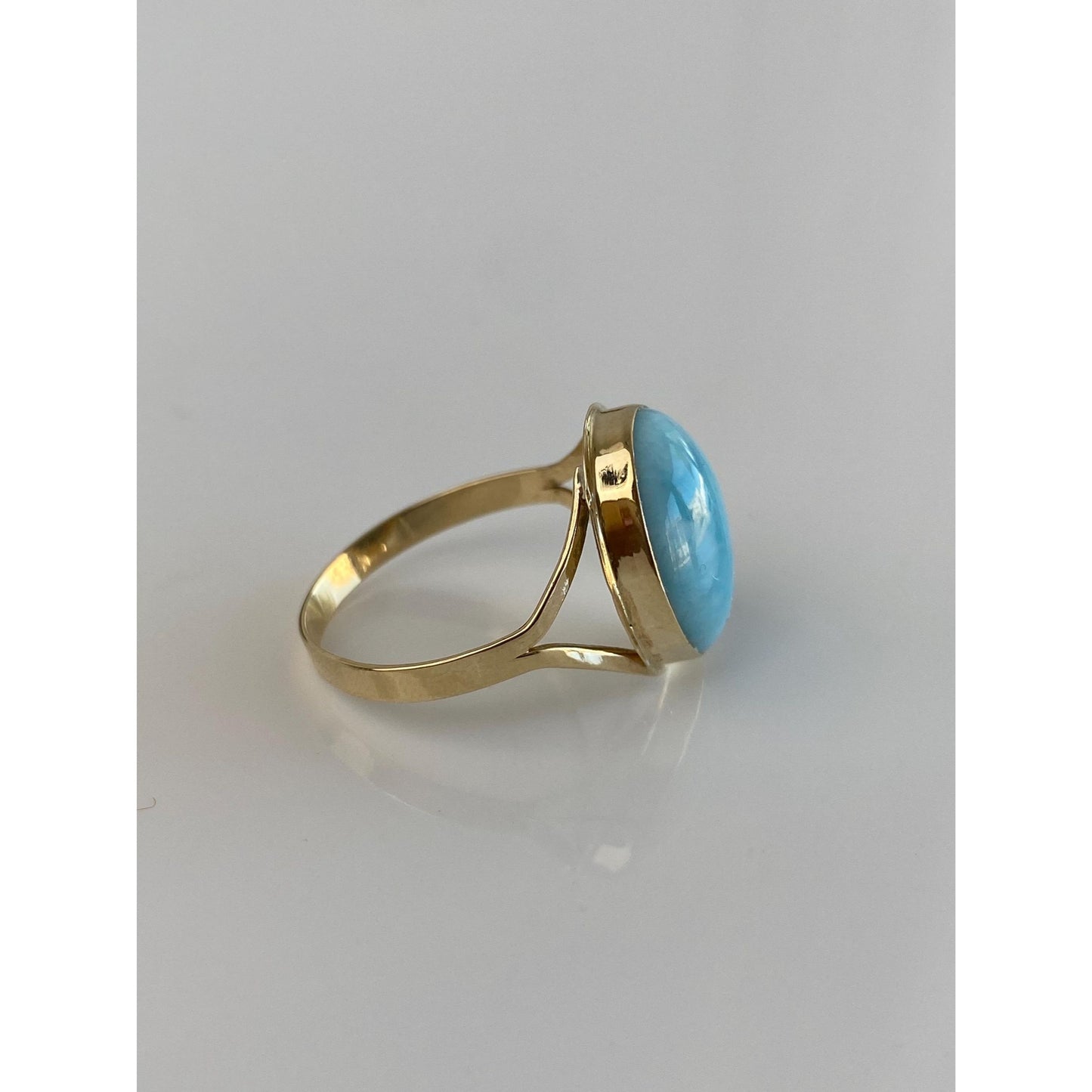 Vintage Solid 14k Yellow Gold Larimar Ring - Size 8.5