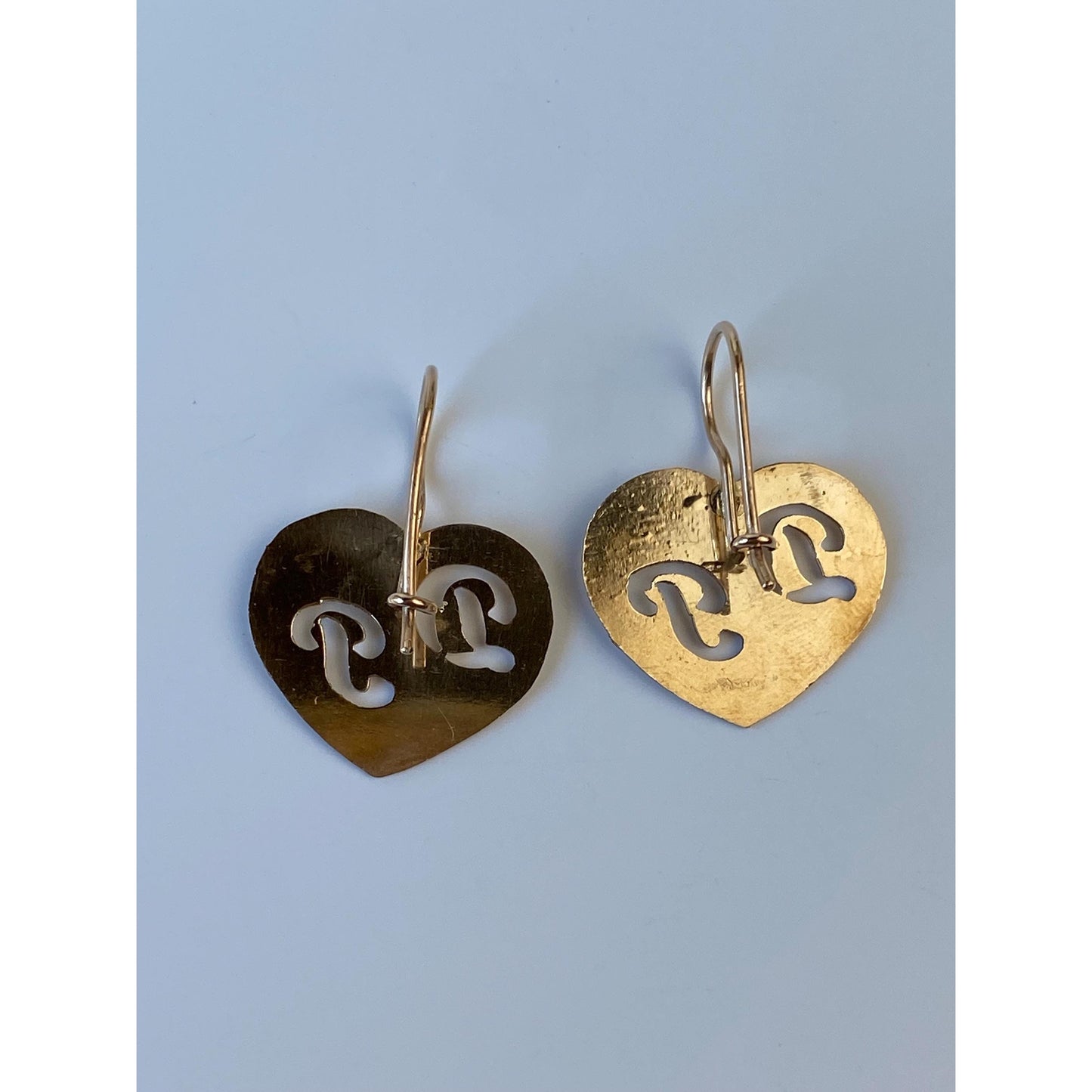 Vintage Solid 14k Yellow Gold Diamond Cut Initial 'DP' Heart Drop Earrings