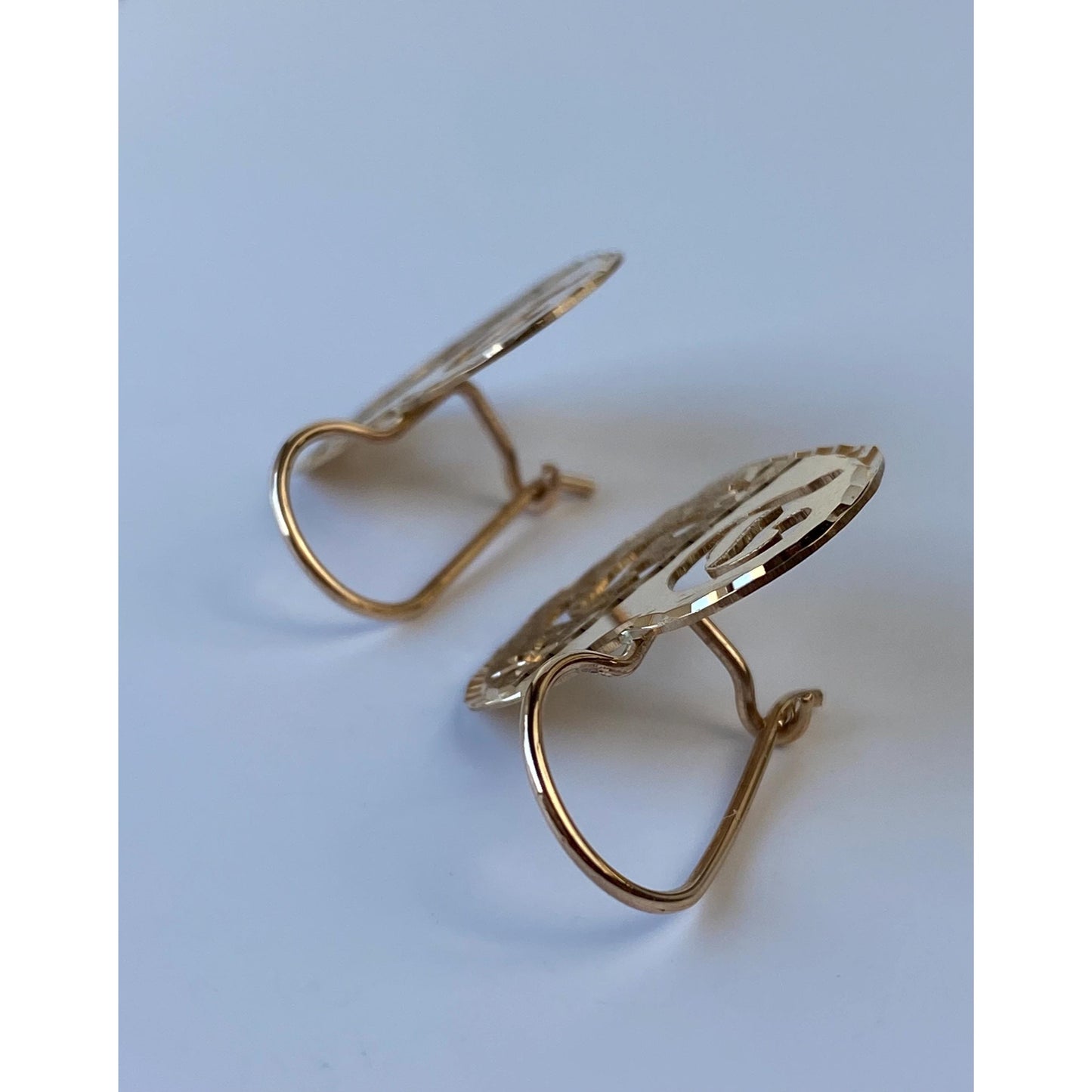 Vintage Solid 14k Yellow Gold Diamond Cut Initial 'DP' Heart Drop Earrings