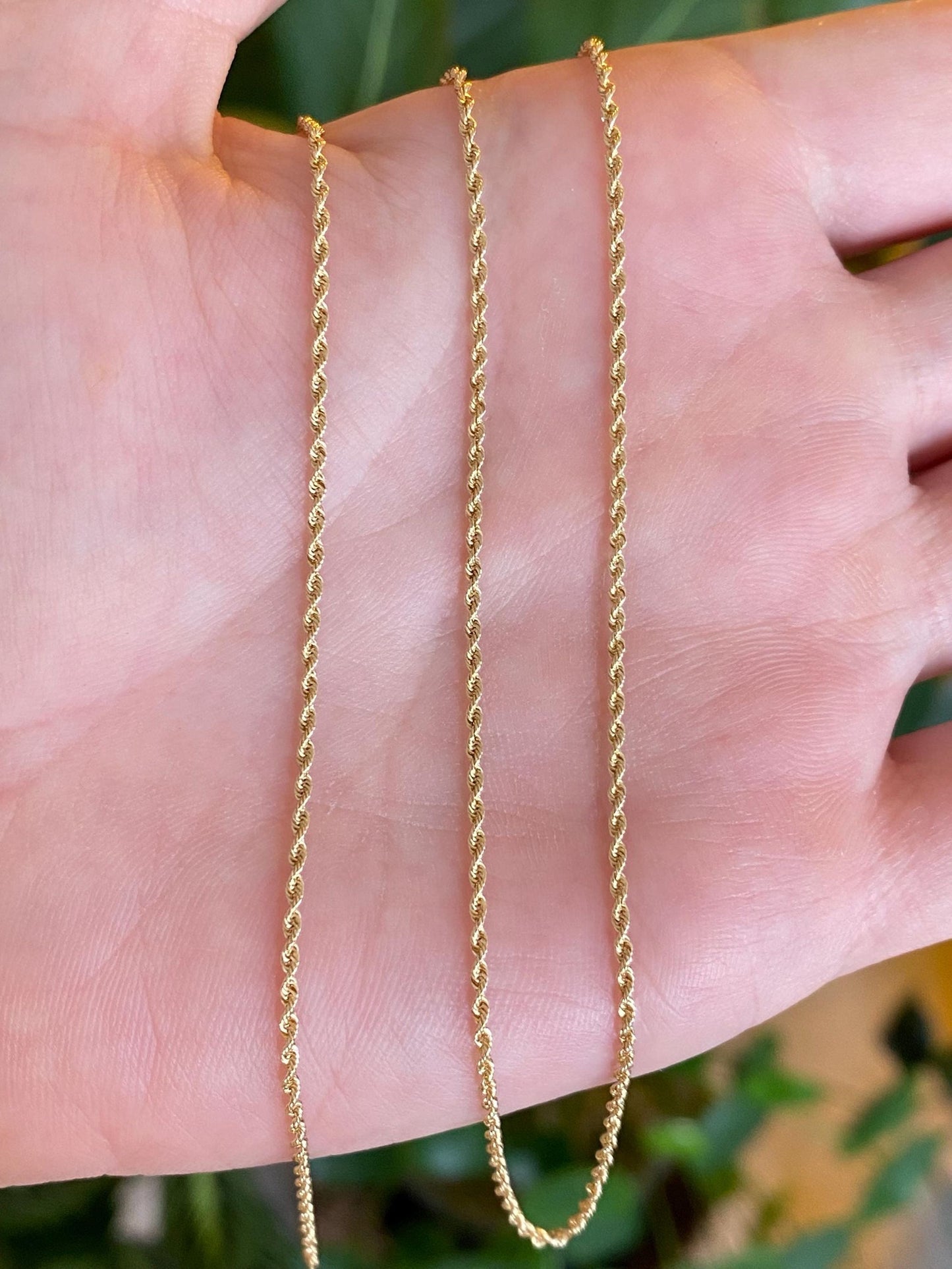 Vintage Solid 14k Yellow Gold Slim Rope Chain Necklace - 18 inches