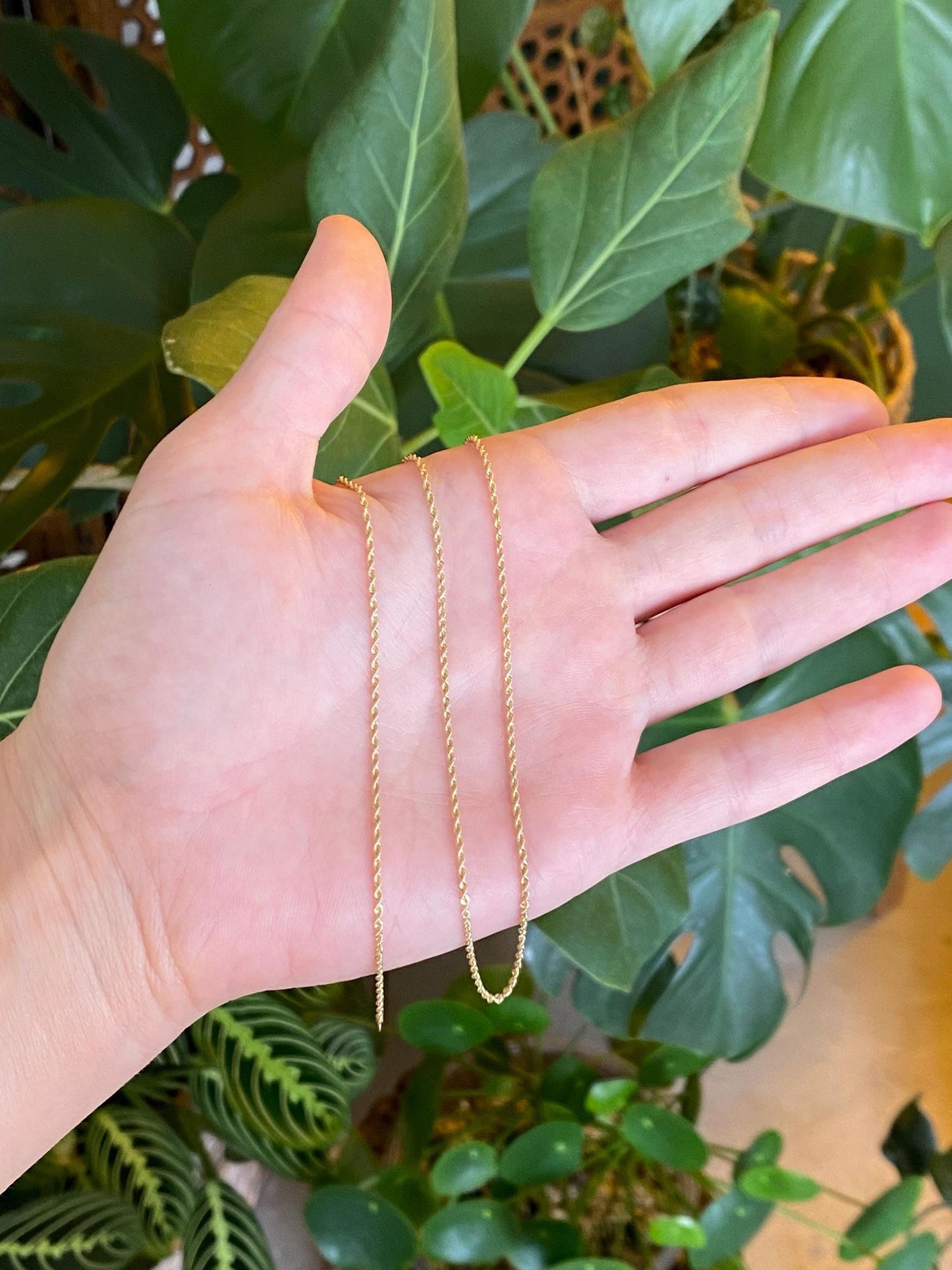 Vintage Solid 14k Yellow Gold Slim Rope Chain Necklace - 18 inches