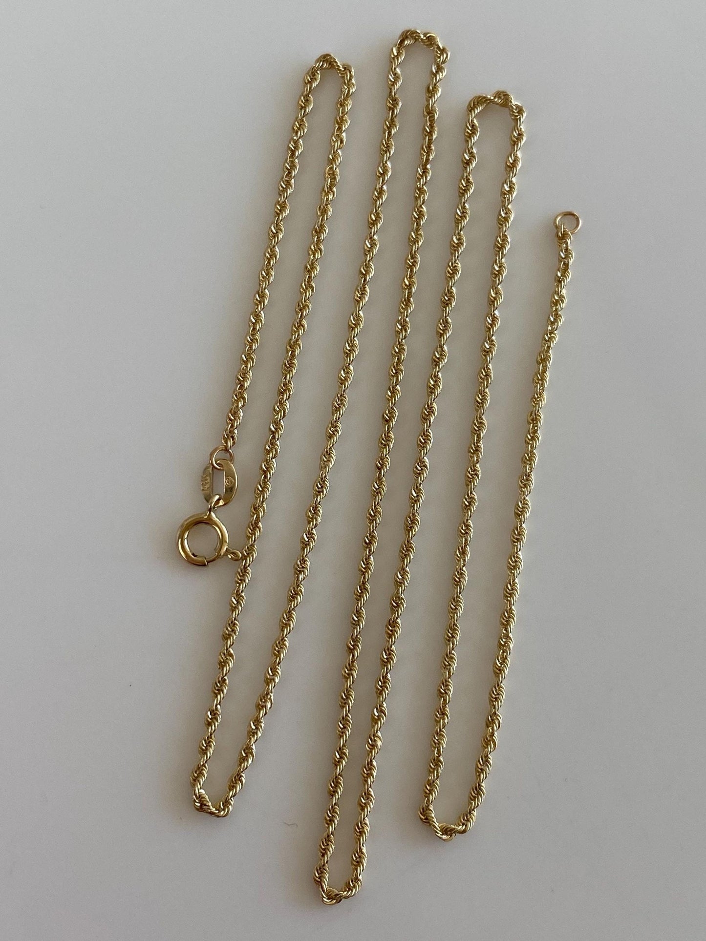 Vintage Solid 14k Yellow Gold Slim Rope Chain Necklace - 18 inches