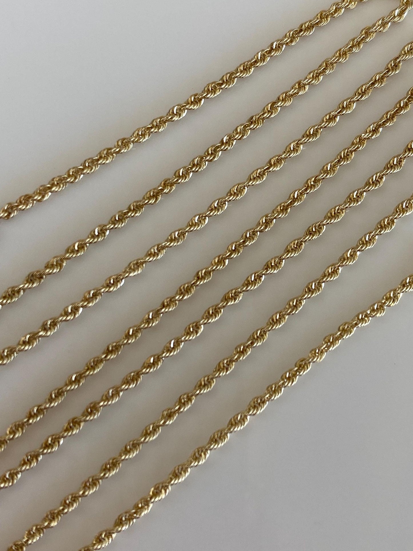 Vintage Solid 14k Yellow Gold Slim Rope Chain Necklace - 18 inches