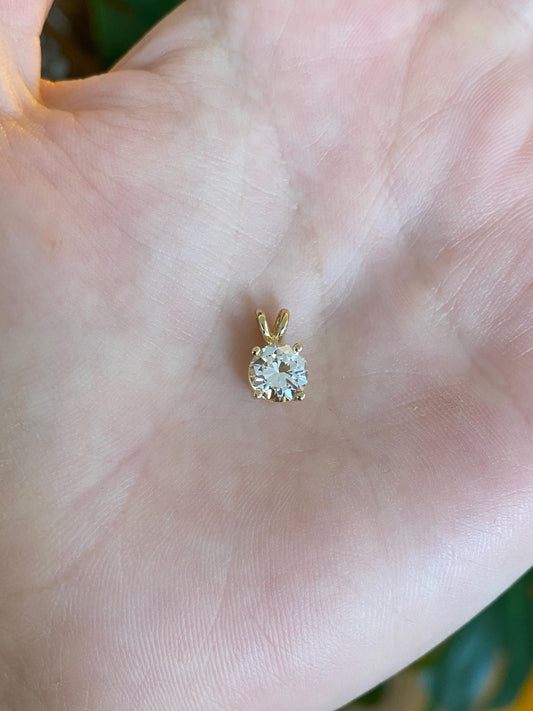 Solid 14k Yellow Gold Clear Cubic Zirconia Charm