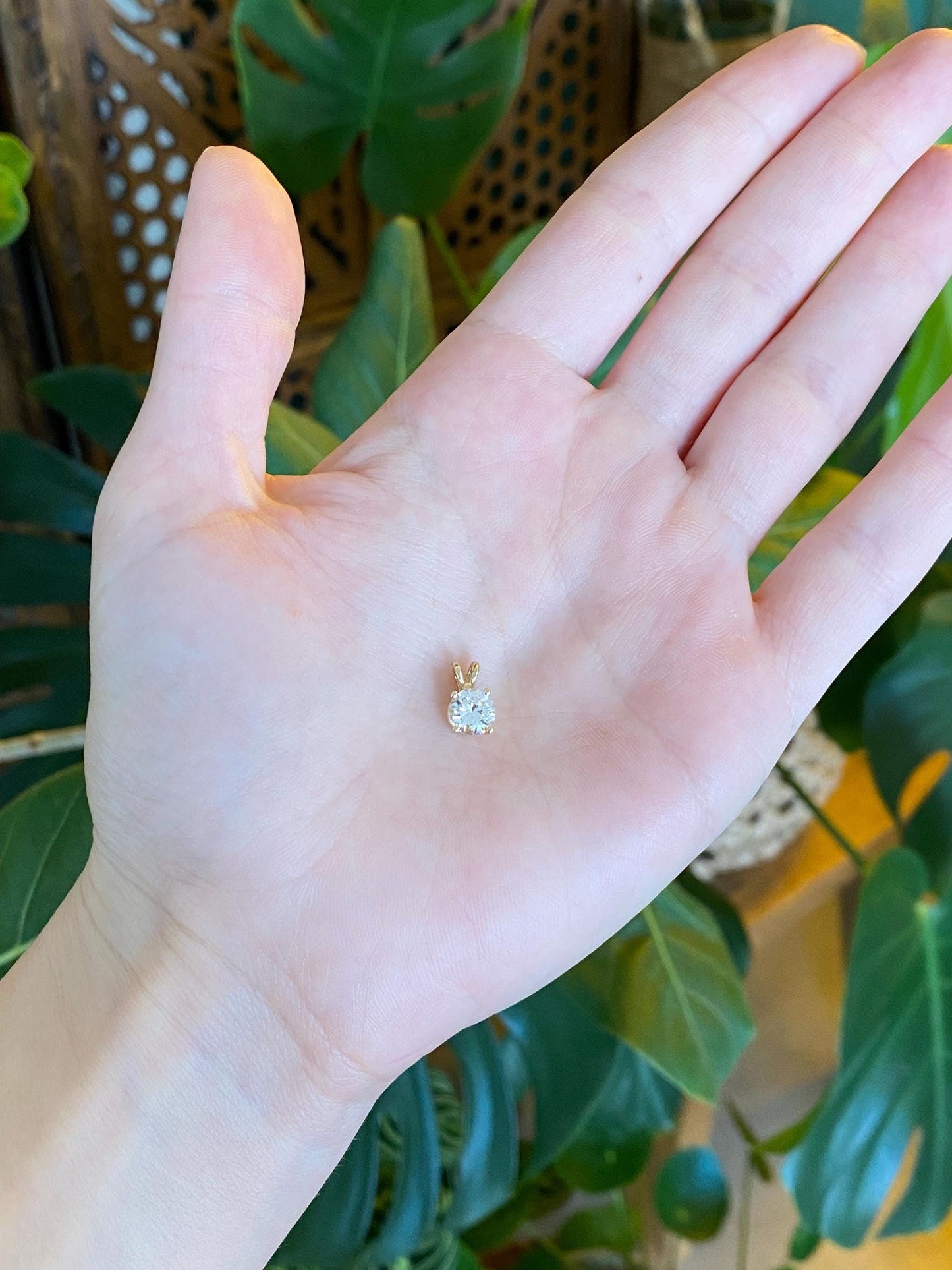 Solid 14k Yellow Gold Clear Cubic Zirconia Charm