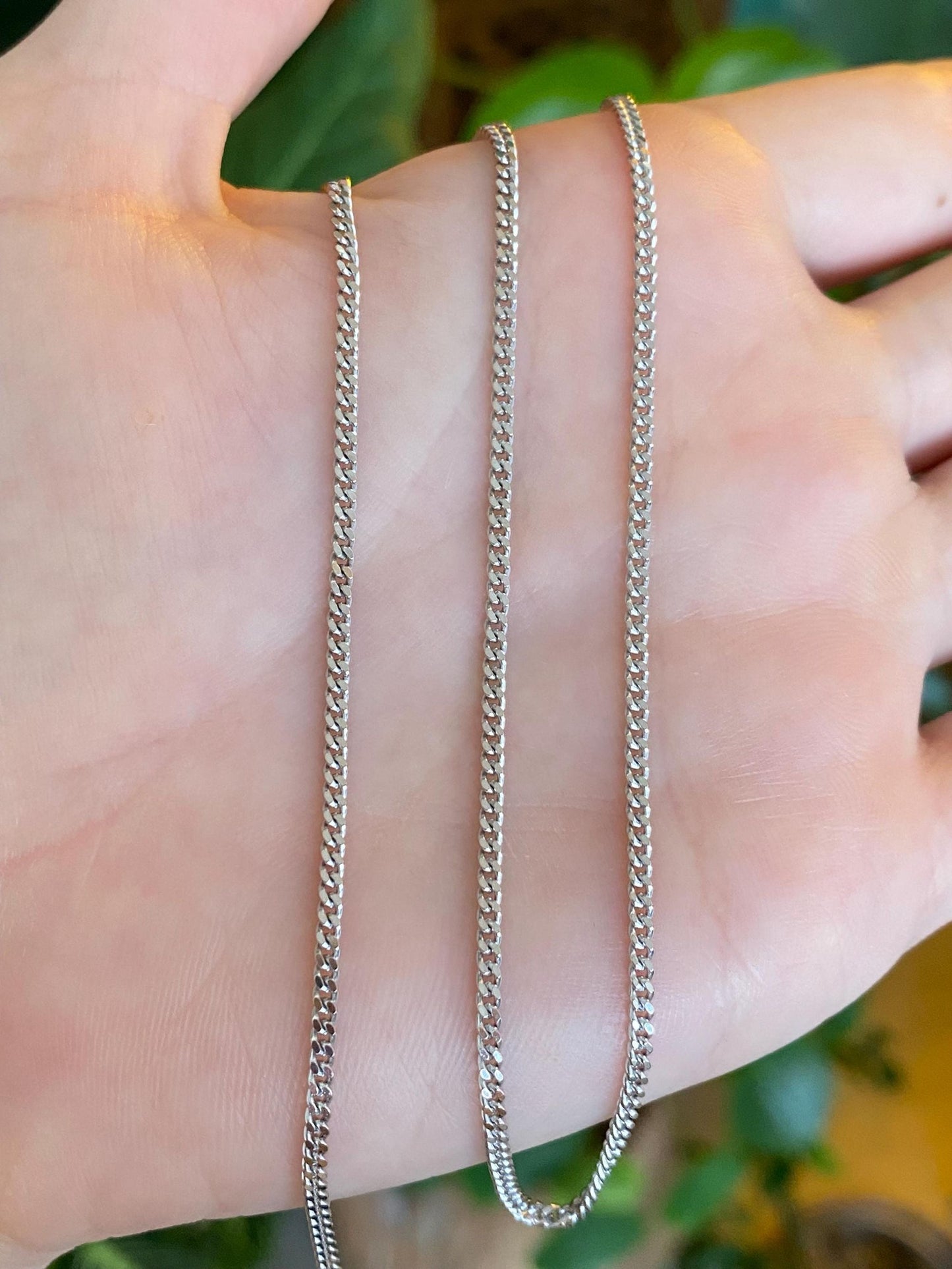 Vintage Solid 10k White Gold Flat Curb Chain Necklace - 17.75 inches